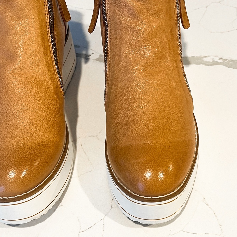 Anthropologie Silent D Nene Tan White Leather Ankle Wedge Boot EU 38 US 7 7.5 - Picture 7 of 16